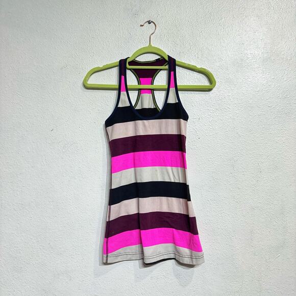 Lululemon Raspberry Glo Light Striped Cool Racerback Tank Sz 2 - Picture 2 of 8